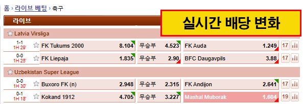 미들링 배팅을 위해 실시간 배당을 체크
