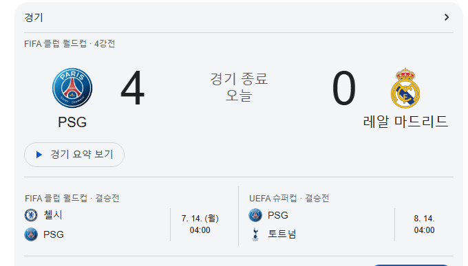 FIFA 클럽 월드컵 4강  PSG, 레알 마드리드 4-0 완승